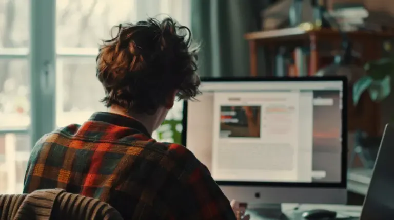 a photo of a man looking at his medical crowdfunding campaign from his laptop