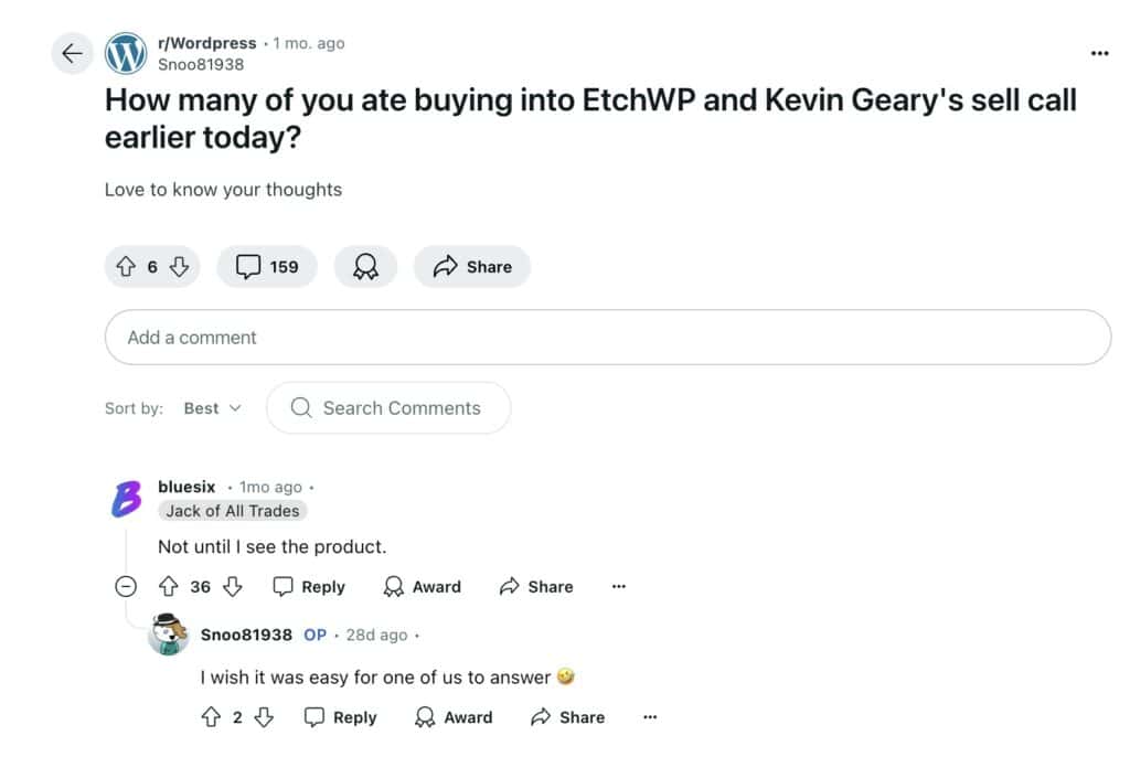 Reddit discussion about Etch